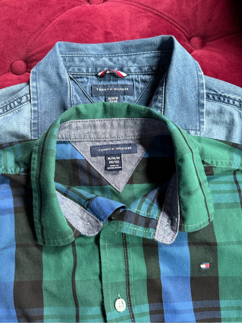 Tommy Hilfiger - Bundle of Two Button Down Shirts - Green / Blue Plaid / Denim